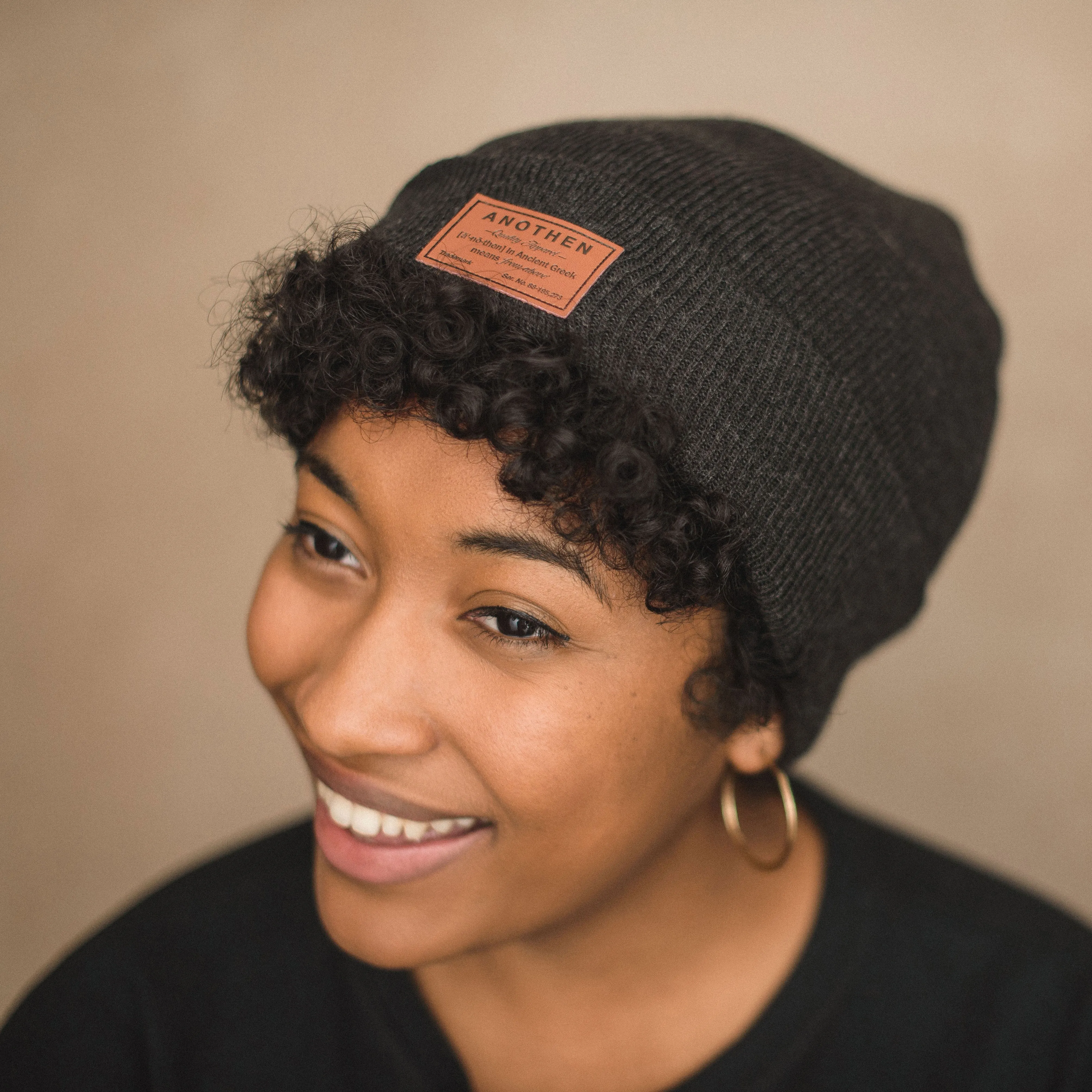 Anothen Leather Label Beanie