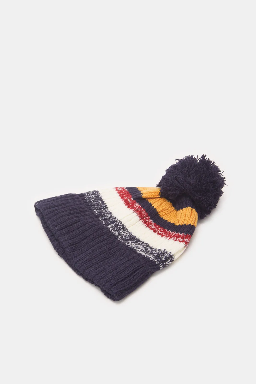 Boys Navy Knitted Cap With Gloves (2 Piece)
