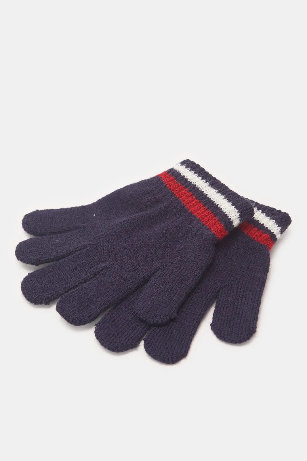 Boys Navy Knitted Cap With Gloves (2 Piece)