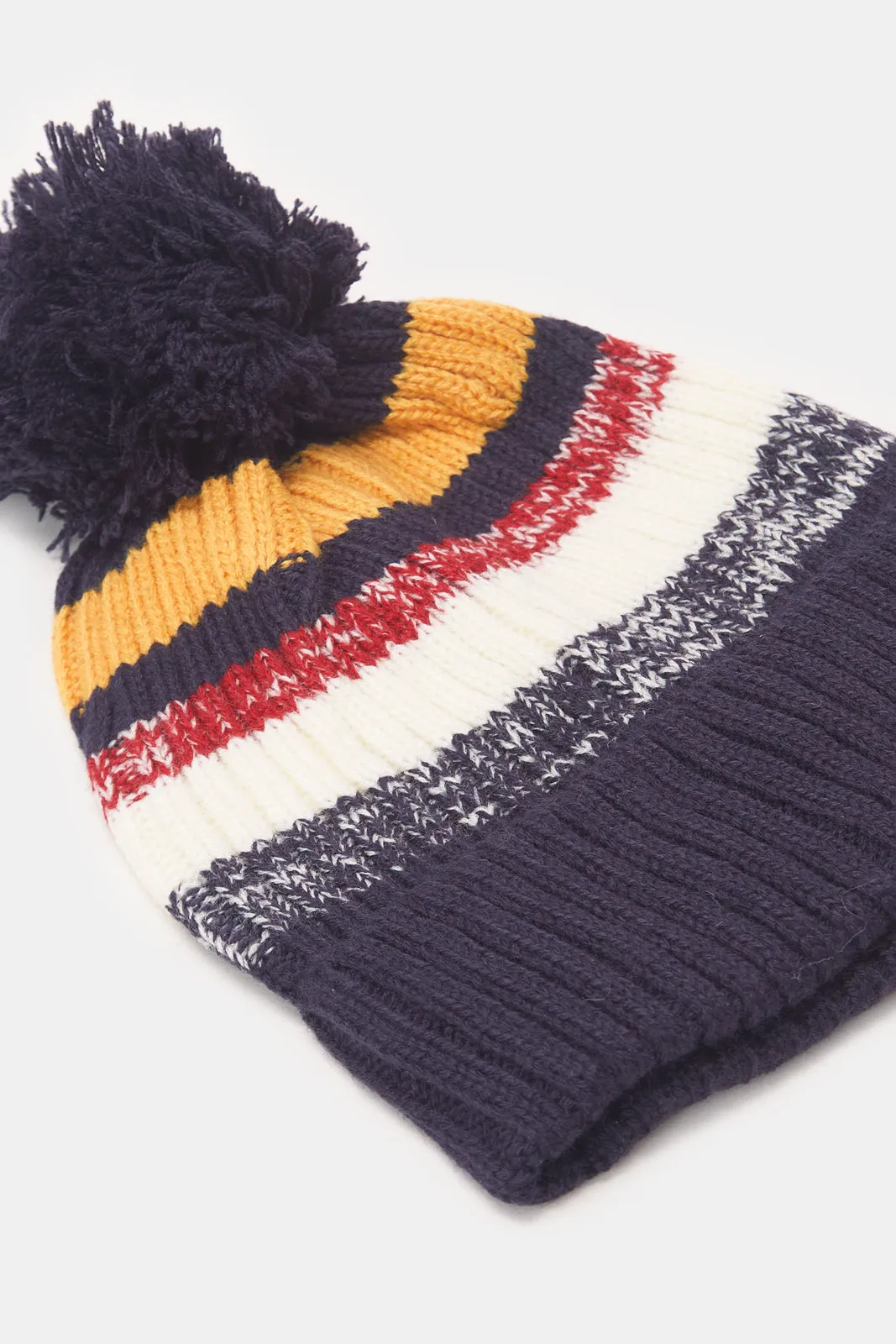 Boys Navy Knitted Cap With Gloves (2 Piece)