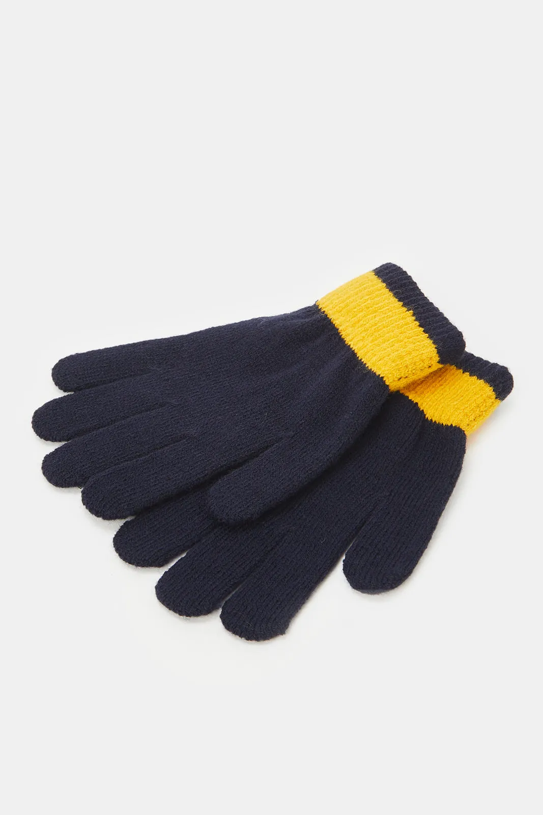 Boys Navy Knitted Cap With Gloves Set (2 Piece)