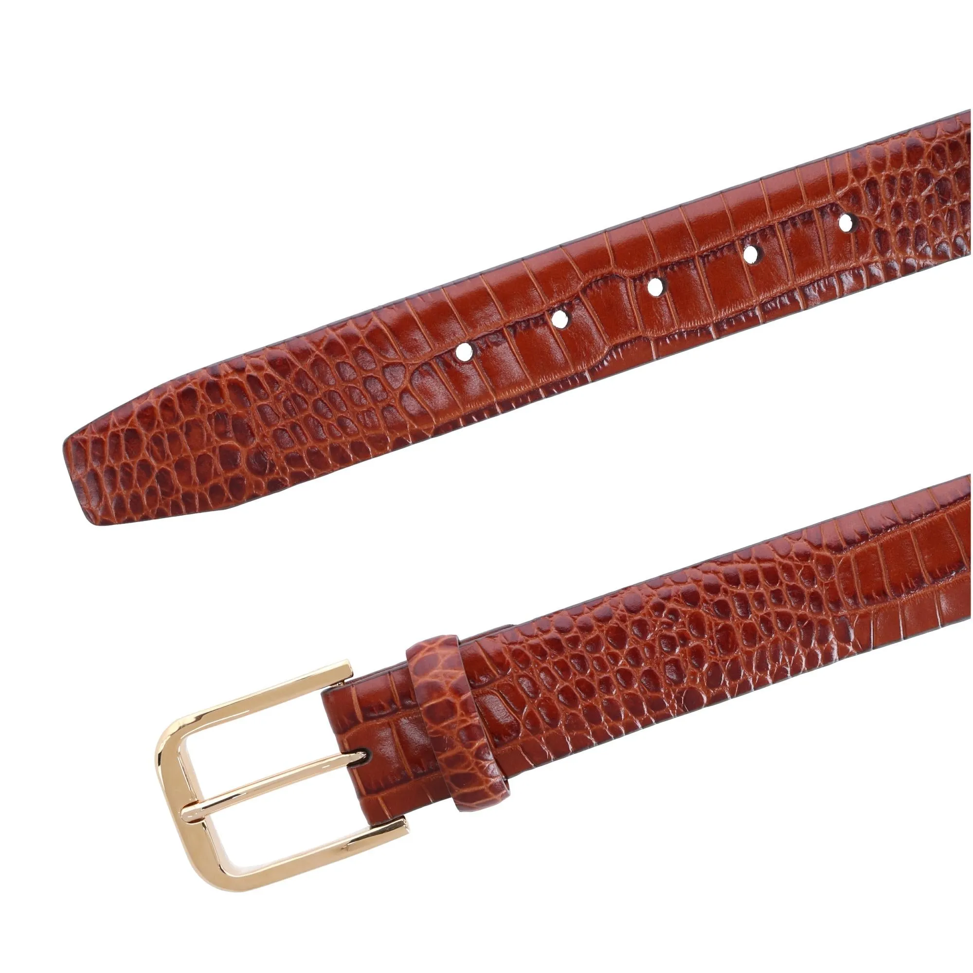 Leather Mock Crocodile Print Belt with Gold Buckle