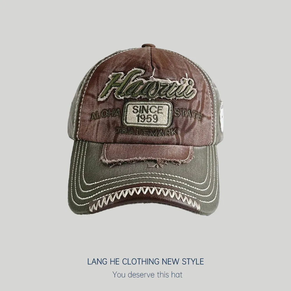 Letter embroidered color-blocking baseball cap for women fashionable, casual, versatile, couple's peaked cap, summer men's sun hat