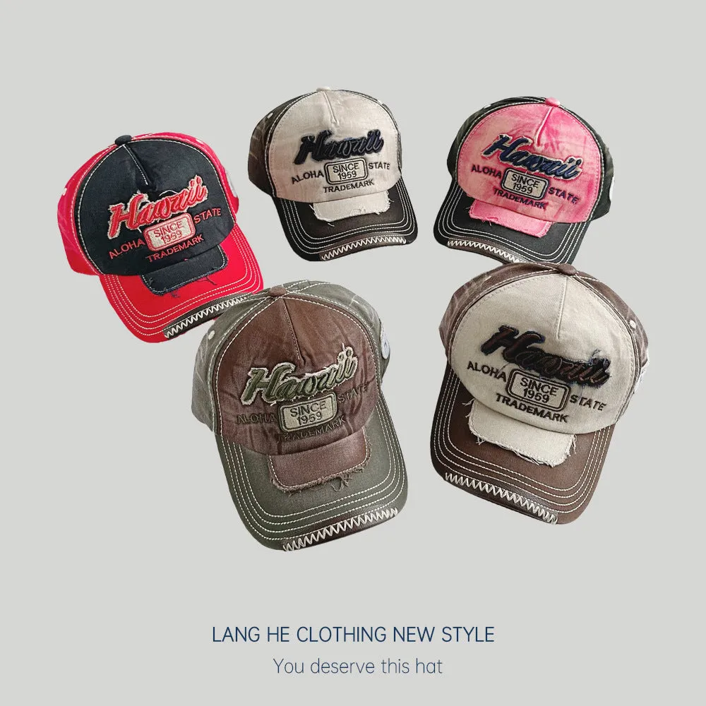 Letter embroidered color-blocking baseball cap for women fashionable, casual, versatile, couple's peaked cap, summer men's sun hat