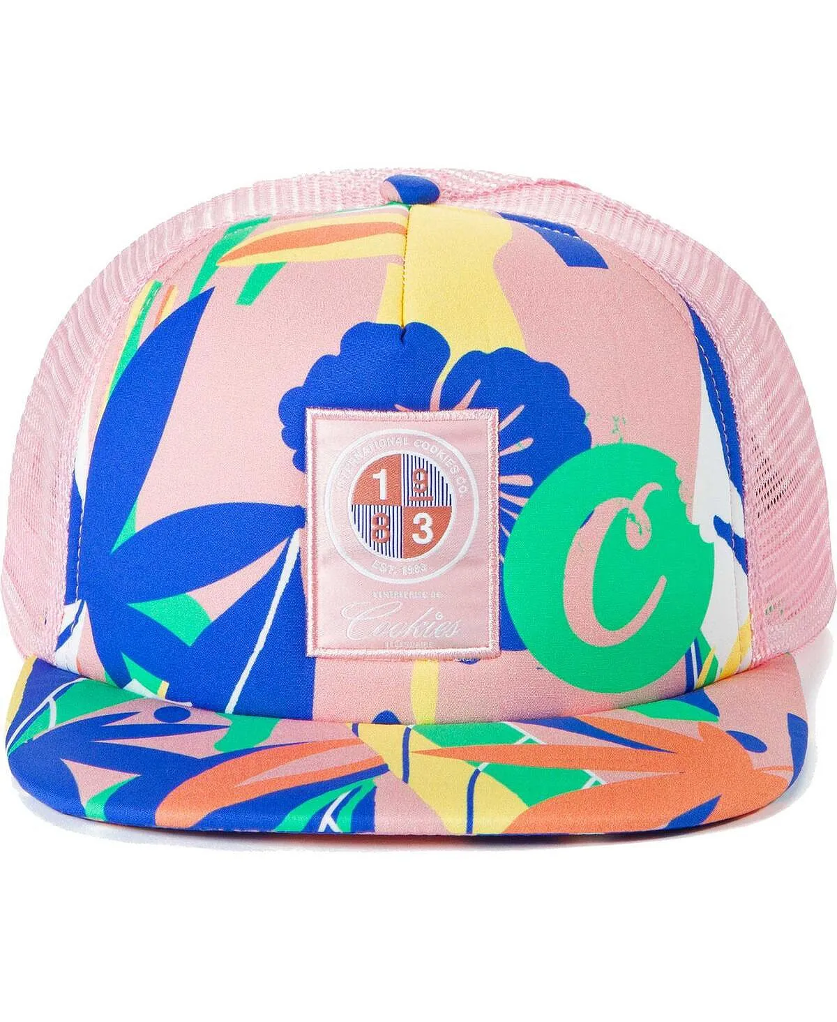 Men's Pink Trucker Snapback Hat All Over Corsica Cookies Print