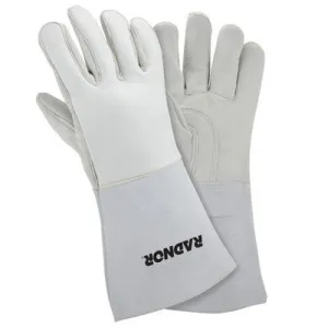 Radnor Large Gray 14" Grain Elkskin Foam Lined Welders Glove With Reinforced Straight Thumb And Stiff Cowhide Cuff (Carded)