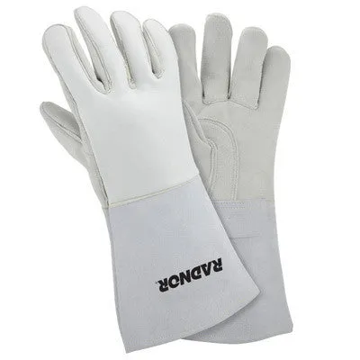 Radnor Large Gray 14" Grain Elkskin Foam Lined Welders Glove With Reinforced Straight Thumb And Stiff Cowhide Cuff (Carded)